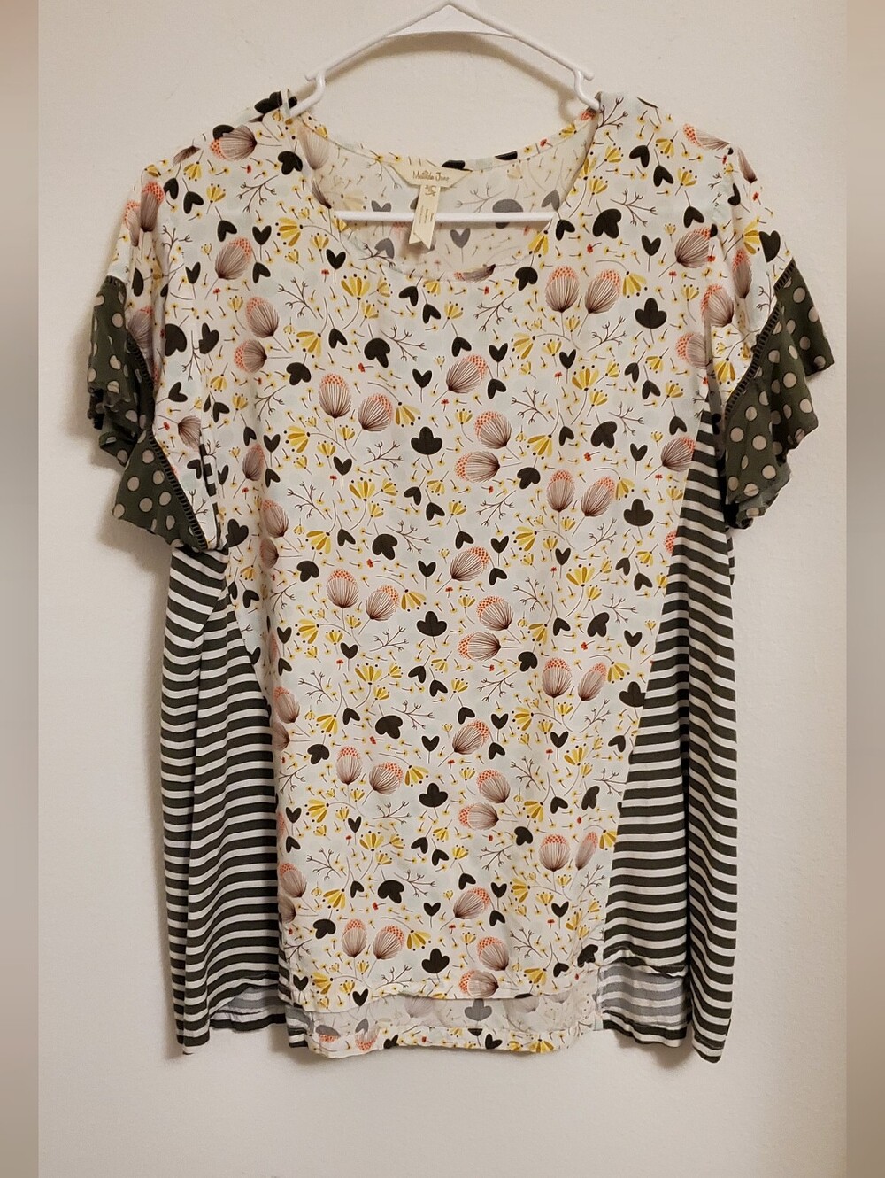 Matilda Jane Mixed Floral, Olive Stripe & Polka Dot Short Sleeve Top Whimsical